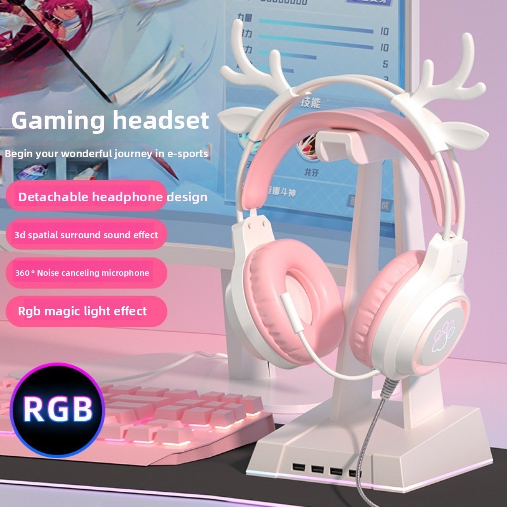 Gaming Accessories Pink - RGB Gaming Earphones with High-Definition Flexible