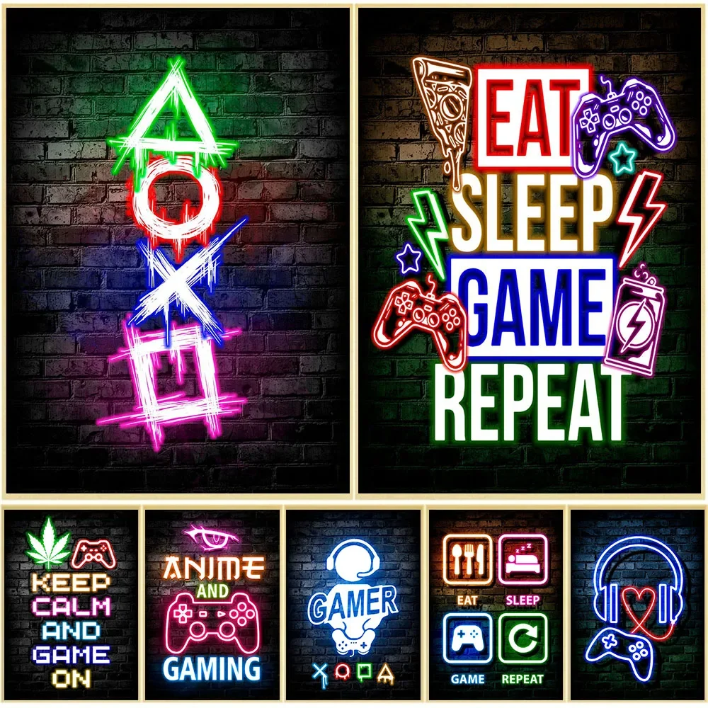 Gaming Accessories For Bedroom - Gaming Neon Eat Sleep Game Repeat