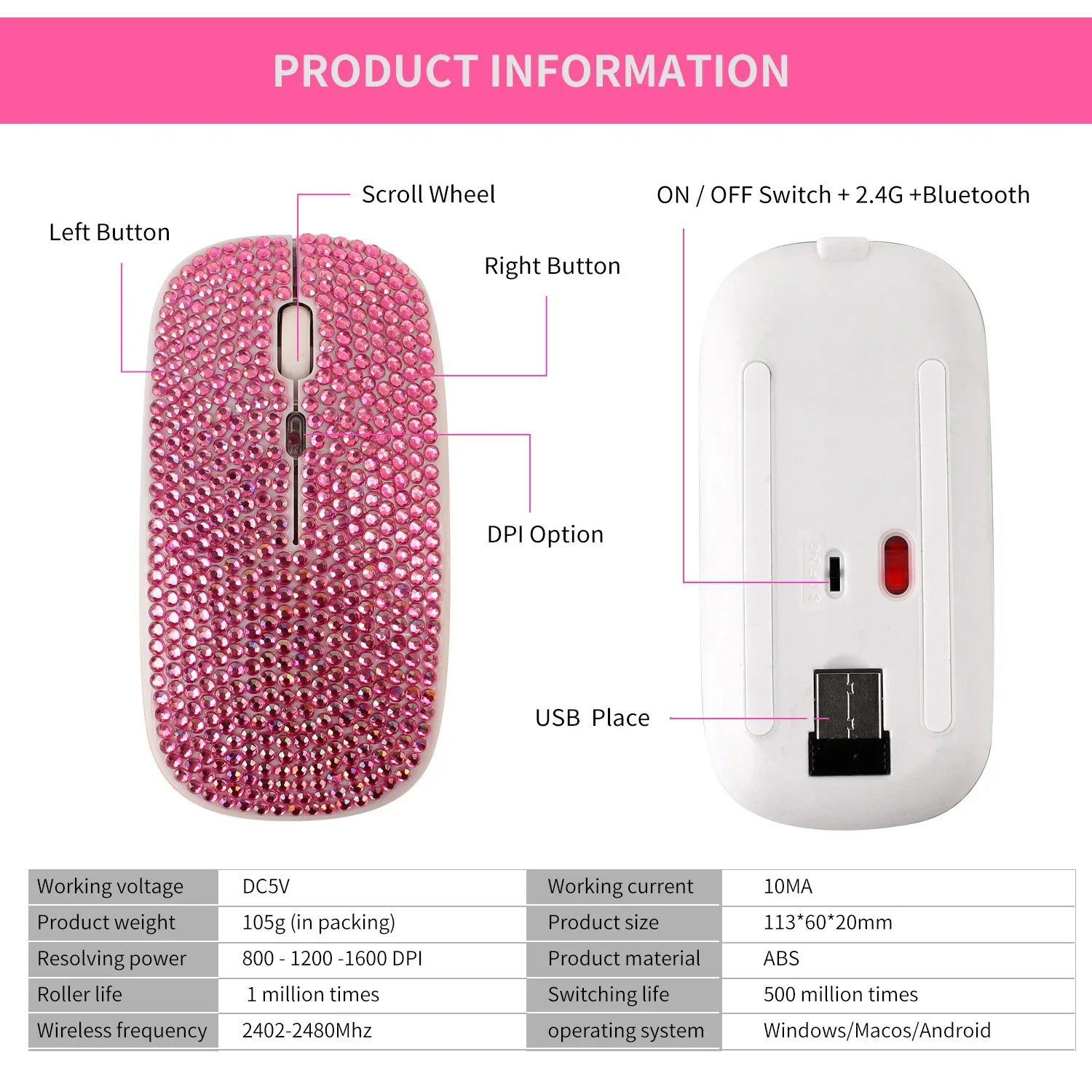 Charging and Mute Diamond-stud - Gaming Accessories Pink review and price